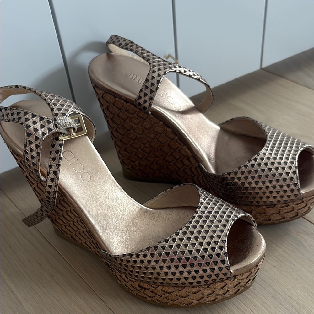 Jimmy Choo Gold Wedge Cork Sandal